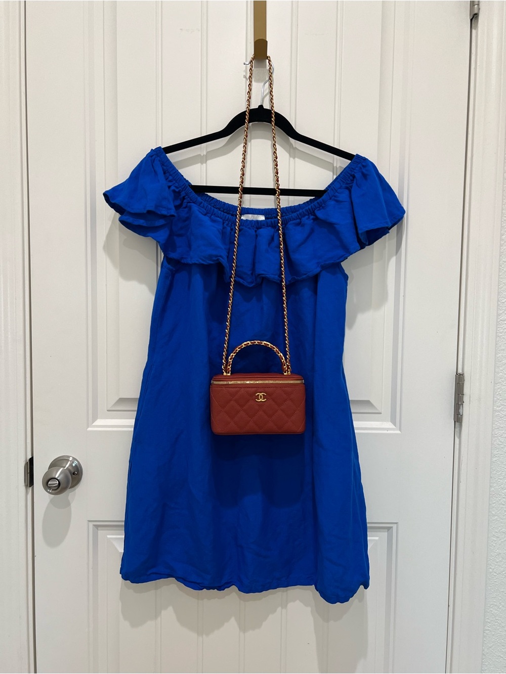 Tommy Bahama Royal Blue Off-Shoulder Mini Dress with pockets!